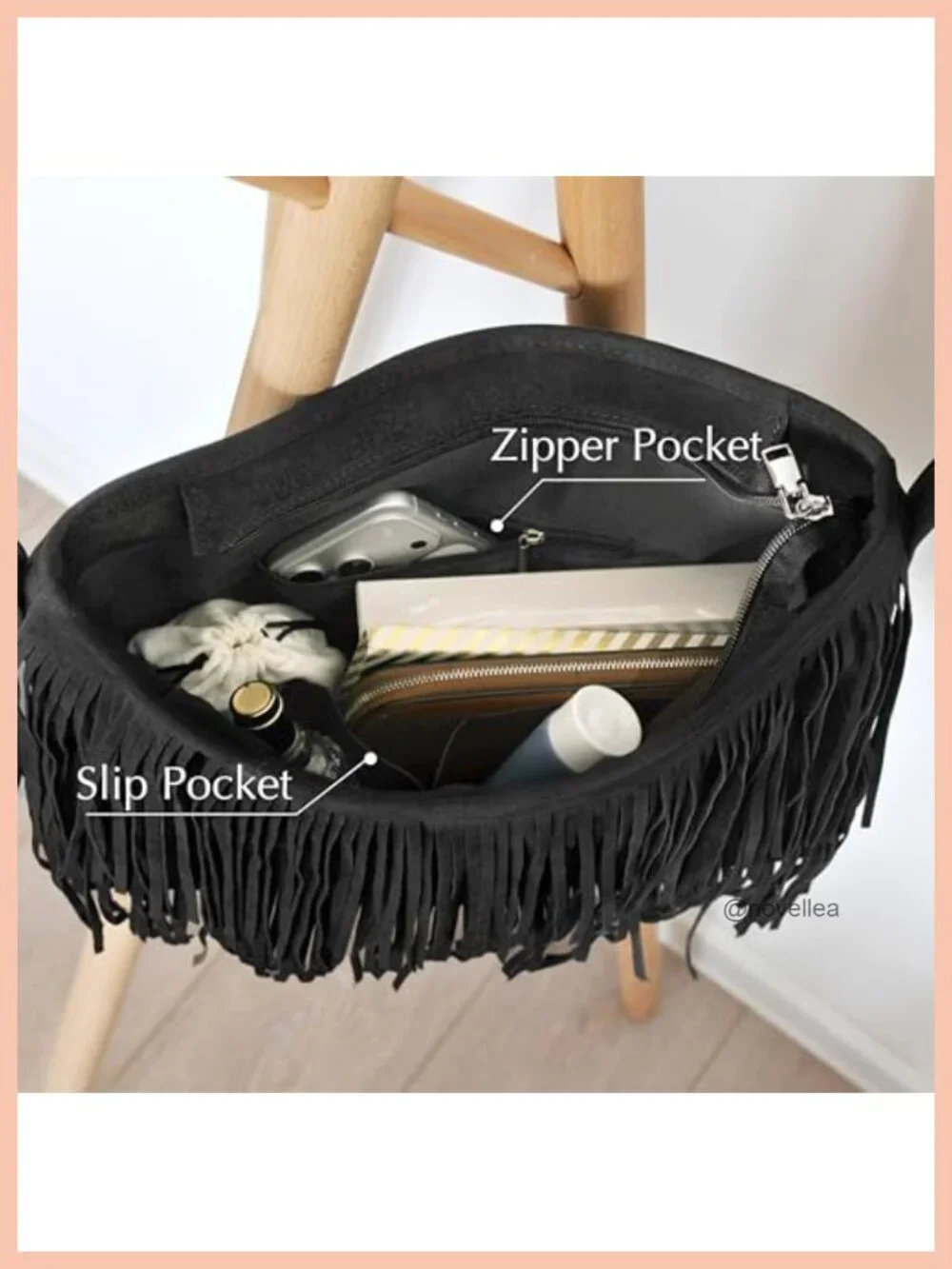 Faux Suede Leather Hobo Crossbody Shoulder Bag with Tassel Fringe